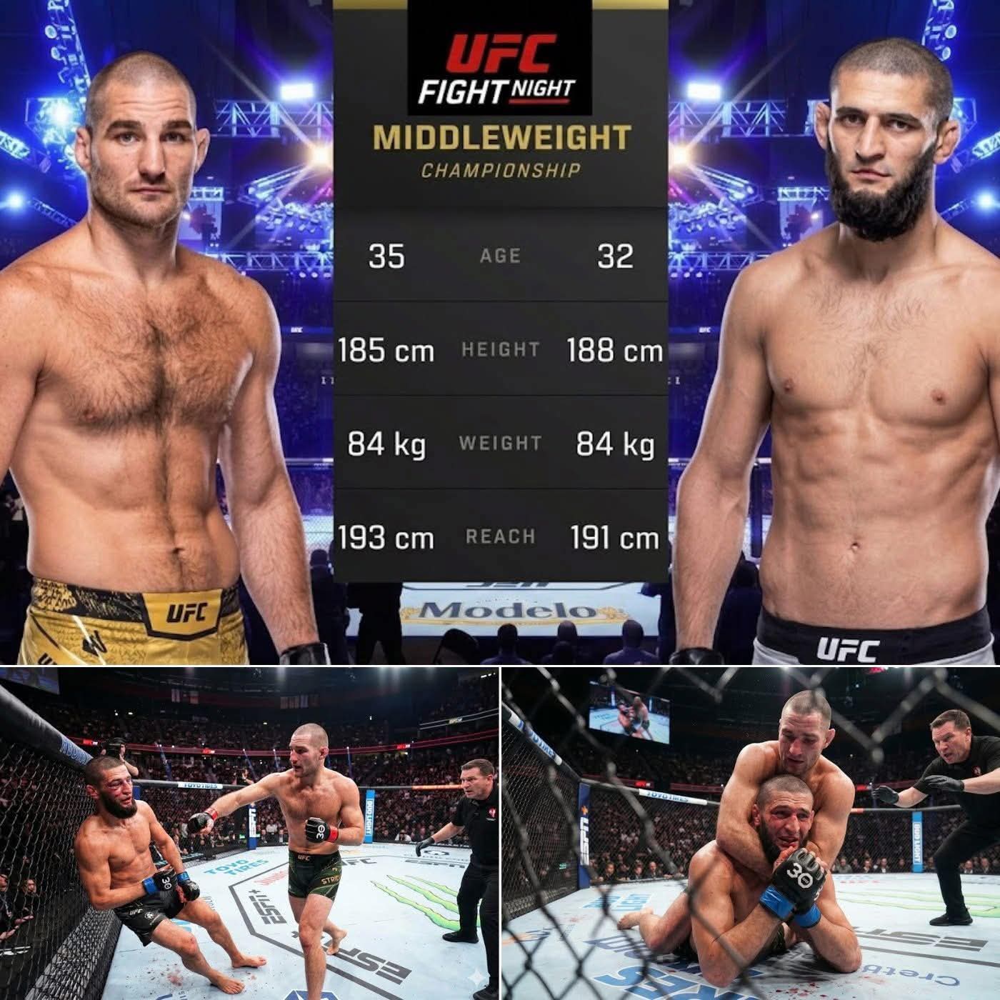Khamzat Chimaev vs Sean Strickland UFC 328 championnat du monde poids moyens middleweight 2026 stats comparaison