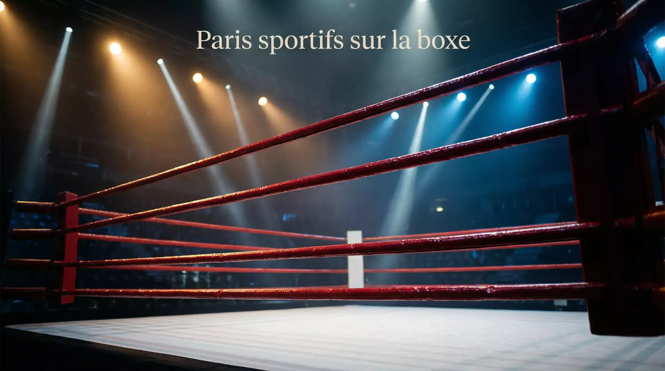 Paris sportifs boxe ring combat cotes bookmakers 2026 - ring de boxe vide avec éclairages