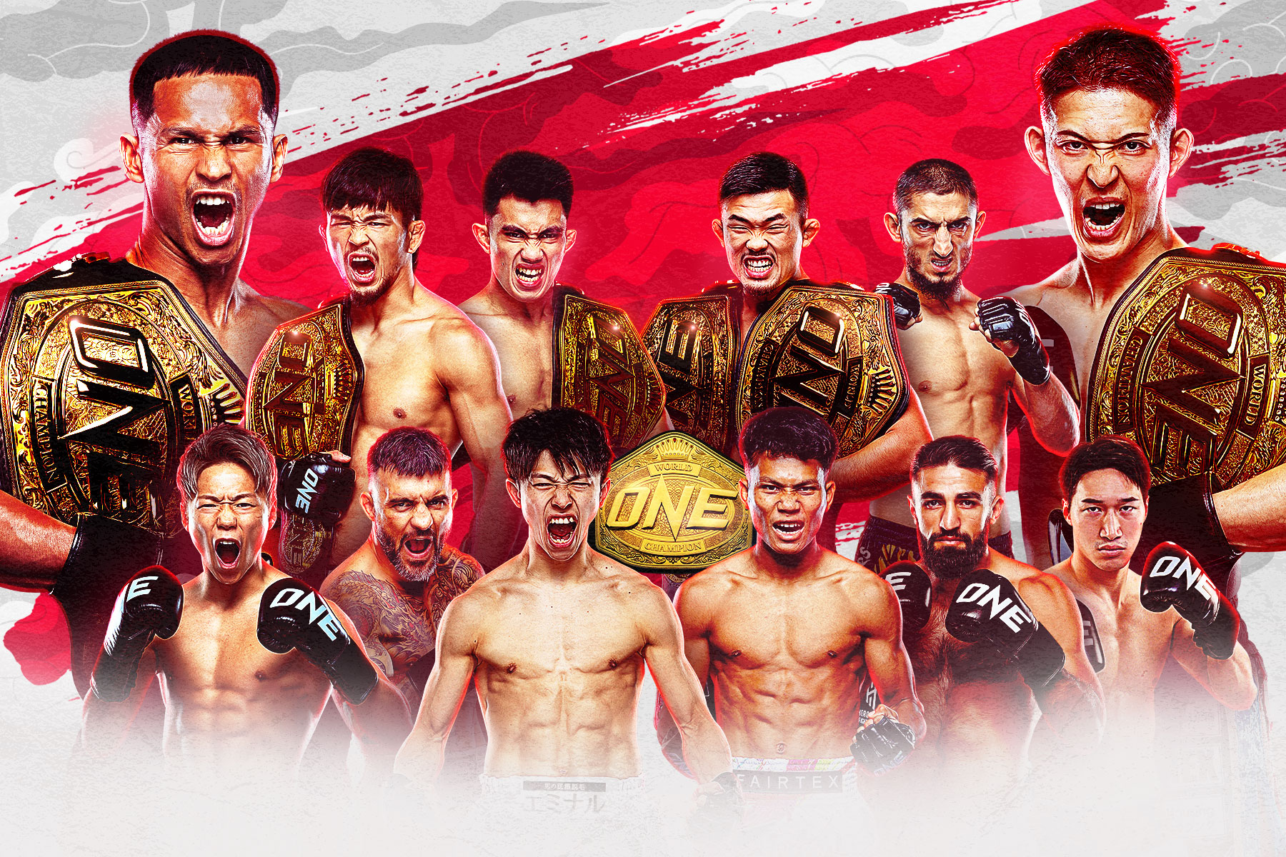 Paris sportifs ONE Championship combattants ceintures 2026 - affiche officielle avec tous les champions
